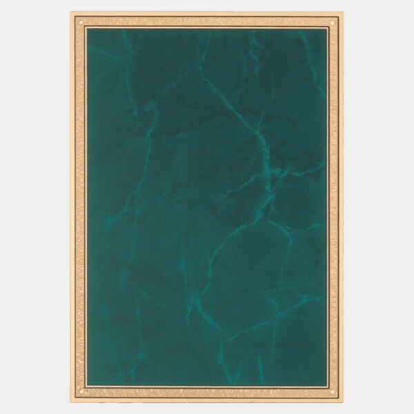 7" x 10" Emerald Marble Brass Plated Steel Plate with Florentine Border and Four Holes Thumbnail