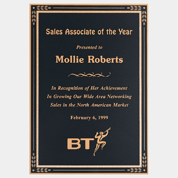 5 1/4" x 7 1/4" Laser Engravable Brass Plated Steel Plate with Florentine Design Border Thumbnail