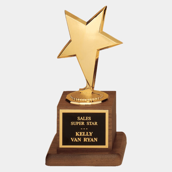 3 1/2" x 6 3/4" Modern Star Casting in Goldtone Finish on Finish Base with Laserable Plate Thumbnail