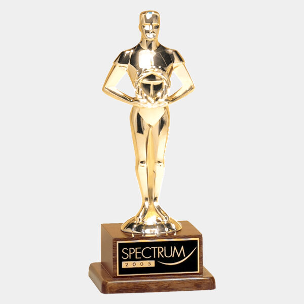 10 3/4" Cast Metal Goldtone Finish Classic Achiever Figure on a Solid Base and Laser Engravable Plate Thumbnail