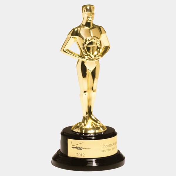 11" Cast Metal Goldtone Finish Classic Achiever Figure on a Piano Finish Base with a Flex-Brass Plastic Plate Thumbnail