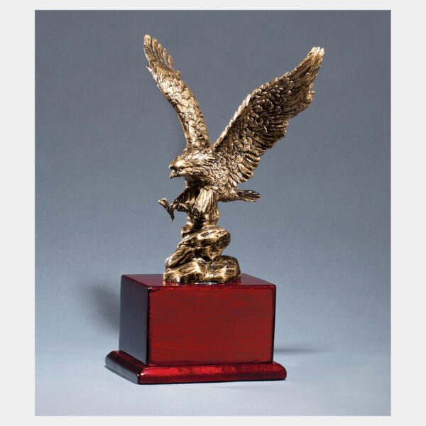 Antique Finished Eagle Resin Casting on Piano Finish Base Laserable Brass Plate Not Included Thumbnail