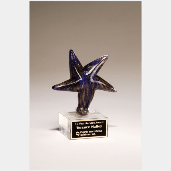 6 7/8" Star Art Glass with Metallic Highlights on Glass Base and Laserable Aluminum Plate Thumbnail