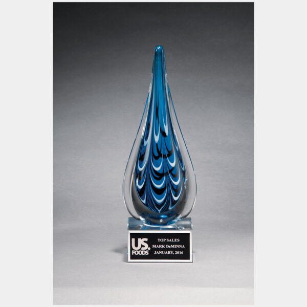 10" and Teardrop Art Glass on Glass Base with Laserable Aluminum Plate Thumbnail