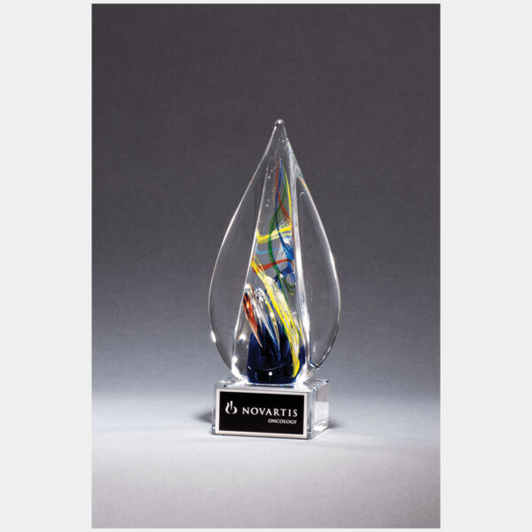 7 1/8" Flame Art Glass on Glass Base with Laserable Aluminum Plate Thumbnail
