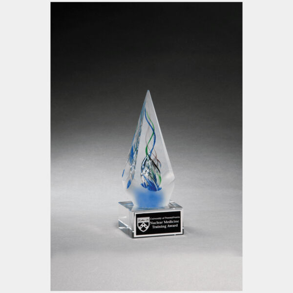 7 1/8" Frosted Glass Accent Arrow Art Glass on Glass Base with Laserable Aluminum Plate Thumbnail