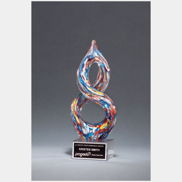 10" Helix Multi-Color Art Glass on Glass Base with Laserable Aluminum Plate Thumbnail
