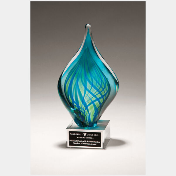 8 3/4" and Twist Art Glass on Glass Base with Laserable Aluminum Plate Thumbnail