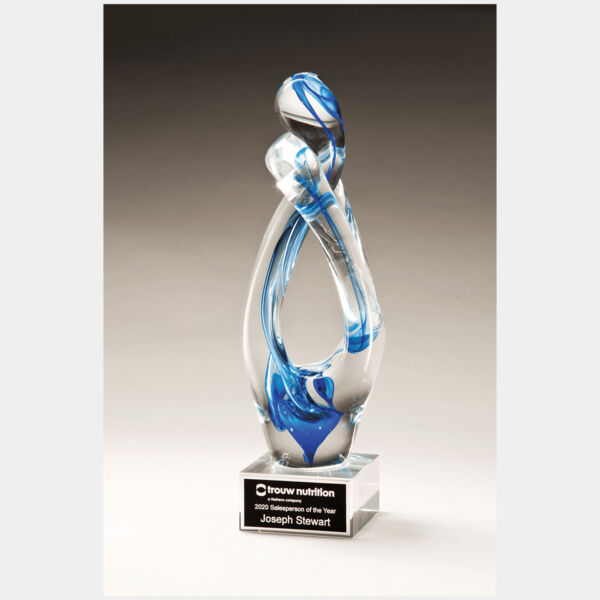 12" Contemporary Sculpture with Accent Art Glass on Glass Base with Laserable Aluminum Plate Thumbnail